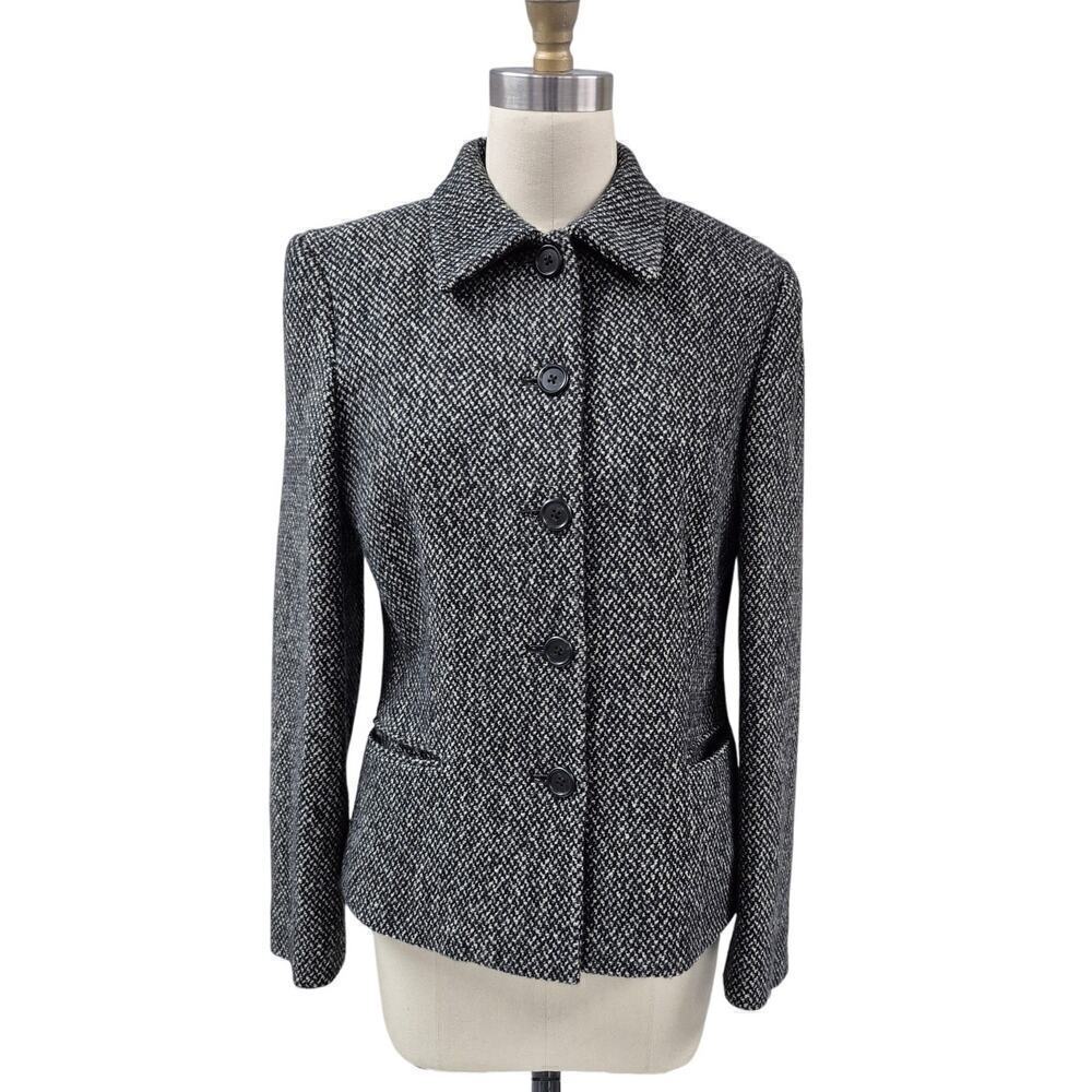 LRL Green Label Lauren Ralph Lauren Wool Tweed Blazer Black/Tan S&P Sz 8 NWOT